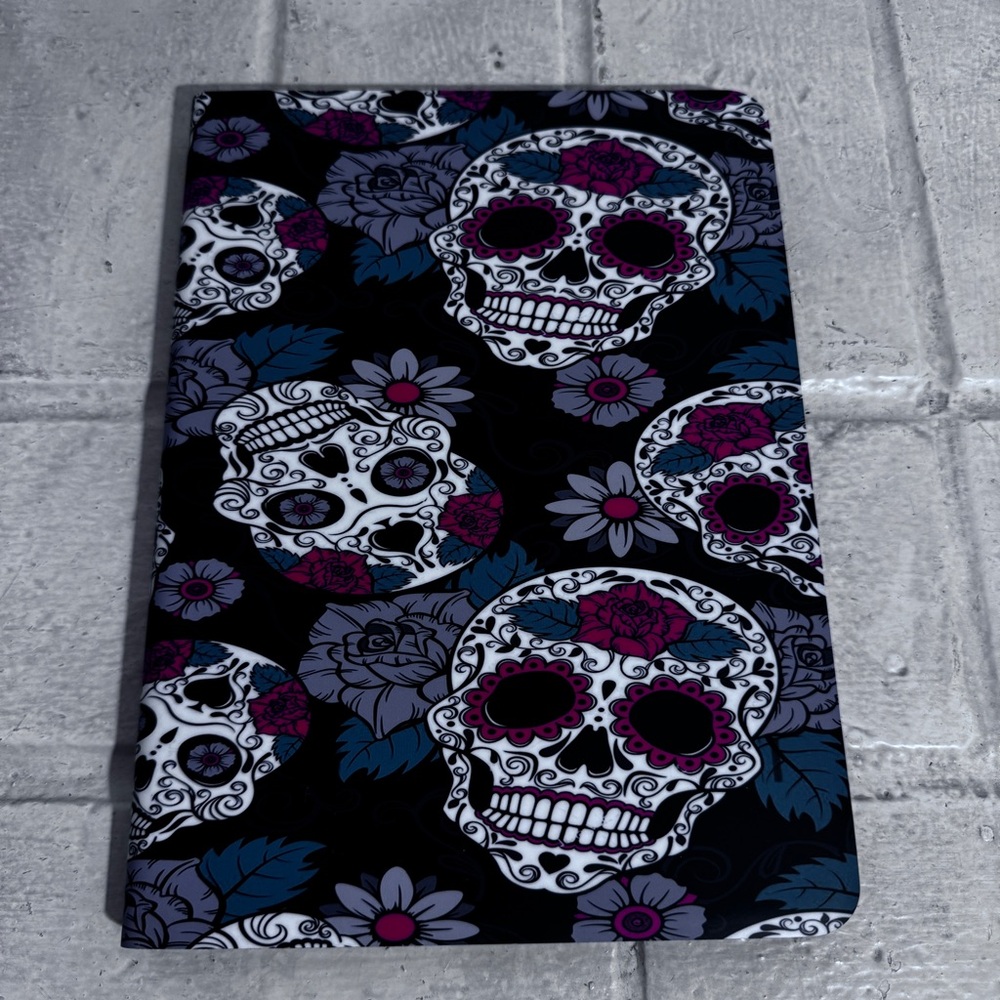 iPad case, Gothic rose sugar skulls, red, black and green
